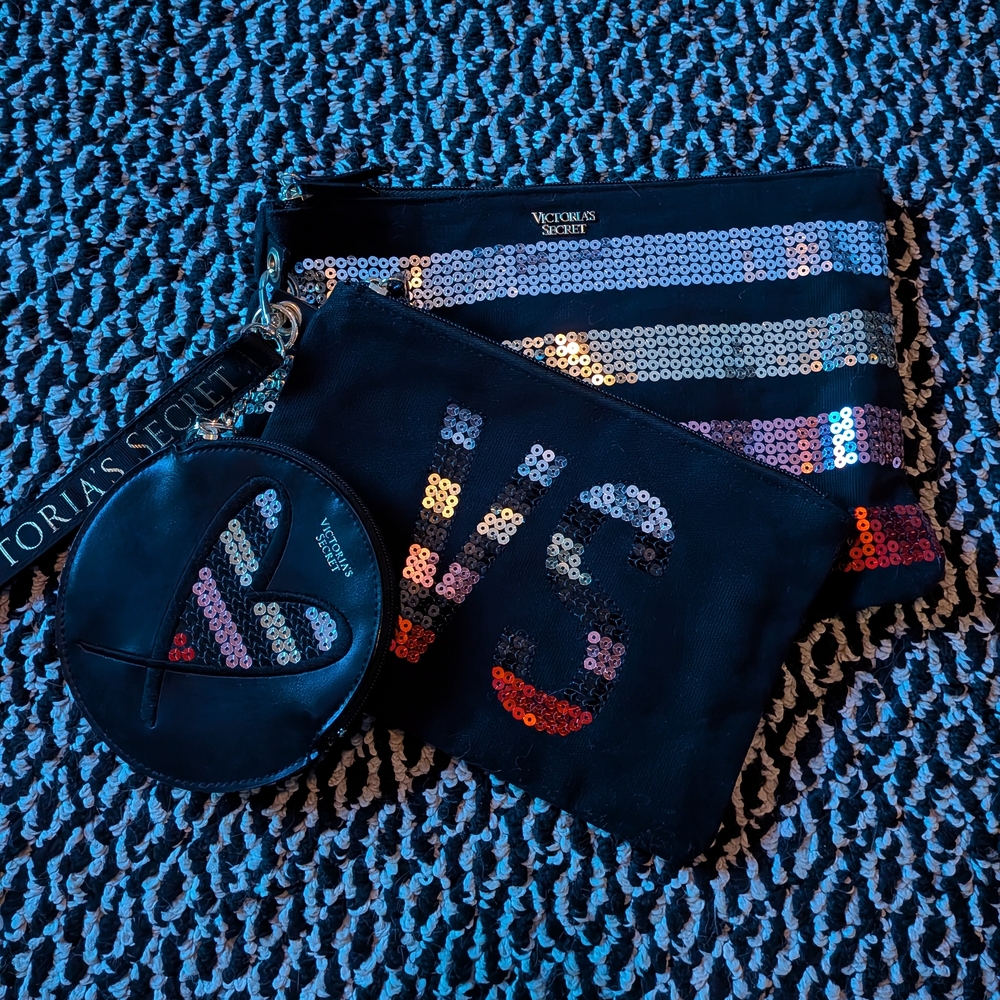 Victoria's Secret Multicolor Sequin Pouch Trio
